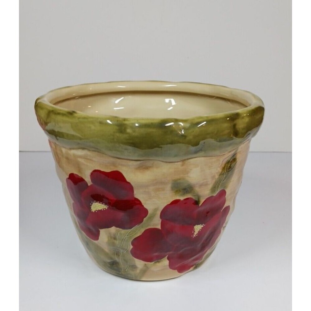 Giftcraft Oasis Poppy Ceramic Decorative Planter 6.25" High 8" Wide Tapered